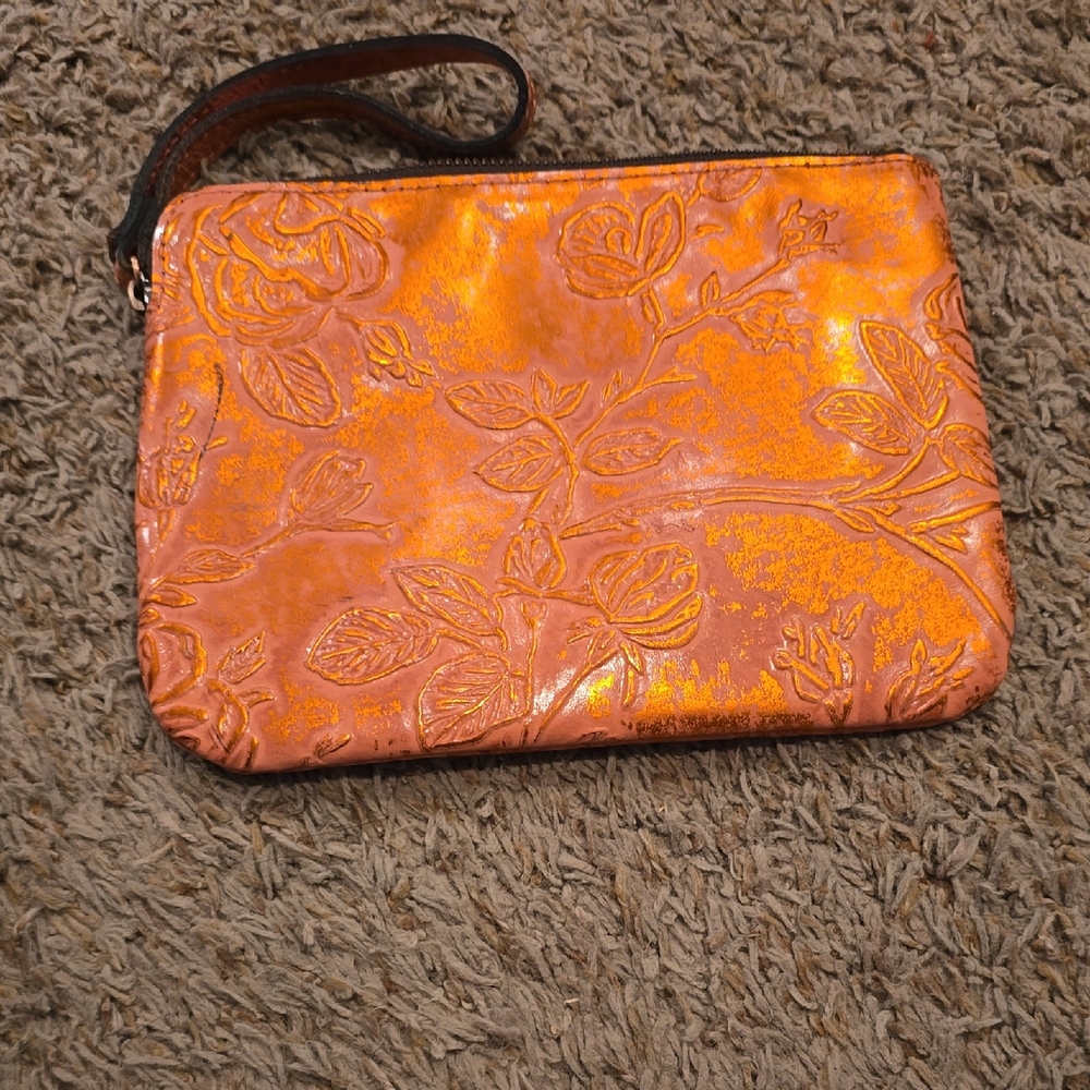 Patricia Nash Orange Floral Embossed Wristlet